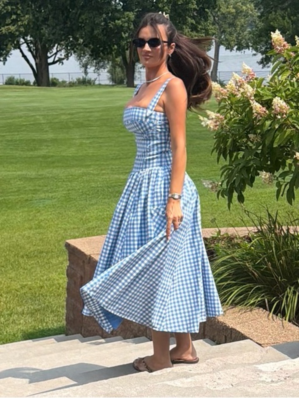 House of CB Blue Gingham Midi Skirt Dress